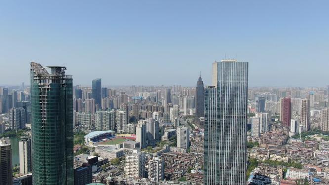 湖北武汉汉口城市高楼建筑航拍