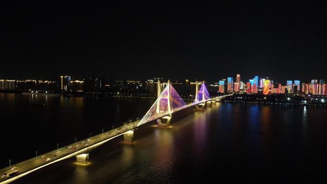 航拍湖北武汉长江二桥夜景