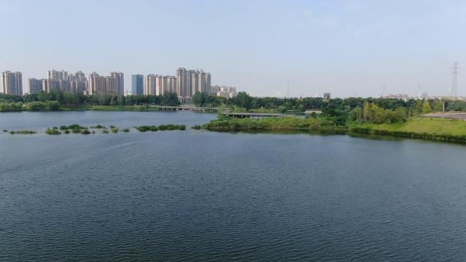 航拍湖南岳阳东湖公园