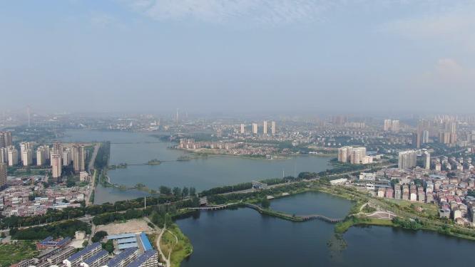 航拍湖南岳阳东湖公园