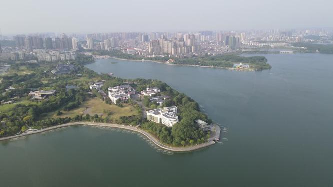 航拍湖南岳阳南湖公园