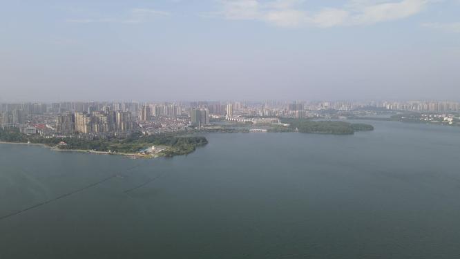 航拍湖南岳阳南湖公园