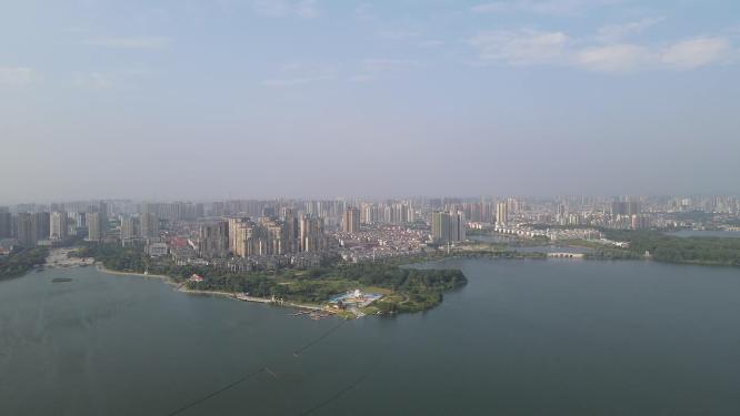 航拍湖南岳阳南湖公园
