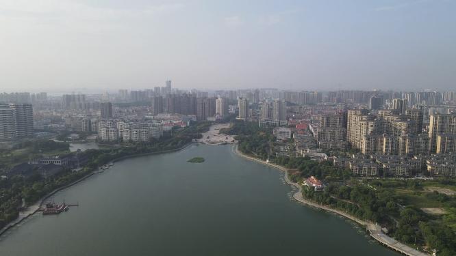 航拍湖南岳阳南湖公园