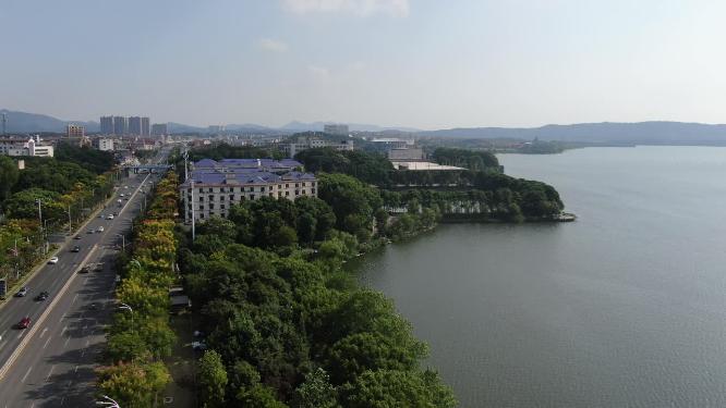 航拍湖南岳阳南湖公园