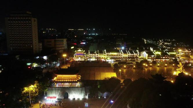 航拍湖南岳阳巴陵广场夜景