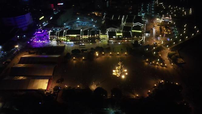 航拍湖南岳阳巴陵广场夜景
