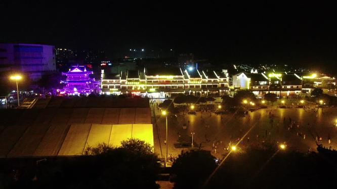 航拍湖南岳阳巴陵广场夜景