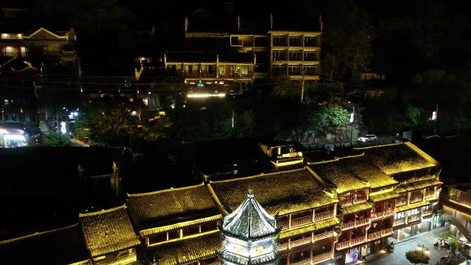 航拍湖南湘西凤凰古城夜景航拍