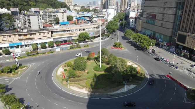 城市圆形交通转盘湖北咸宁航拍