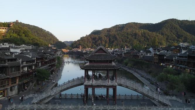湖南湘西凤凰古城雪桥航拍