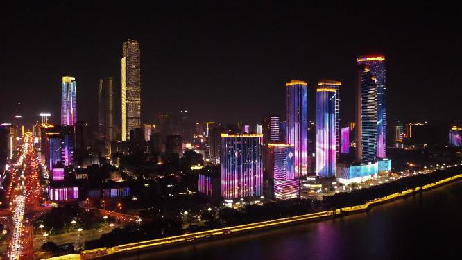 湖南长沙城市夜景灯光秀航拍
