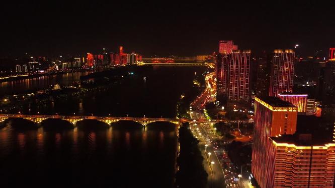 湖南长沙城市夜景灯光秀航拍