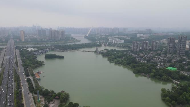 湖南长沙月湖公园航拍