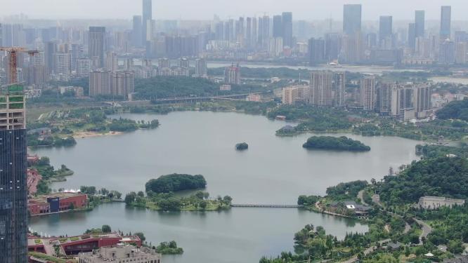 湖南长沙月湖公园航拍