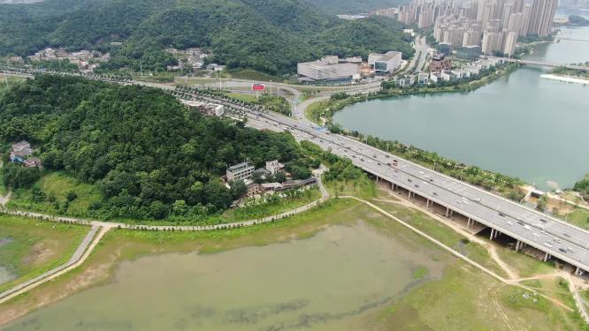湖南长沙梅溪湖交通航拍