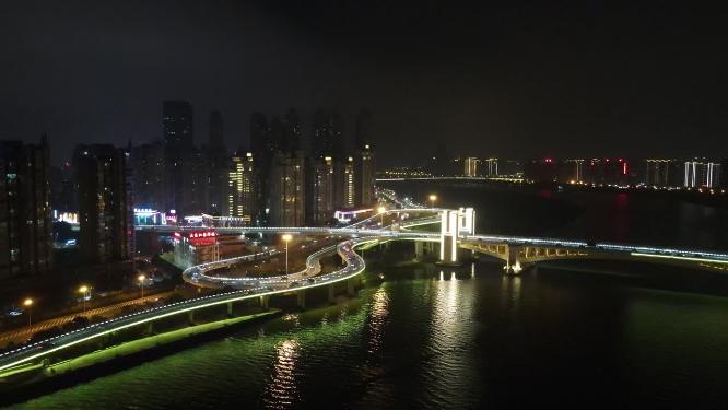福建泉州田安大桥交通夜景航拍