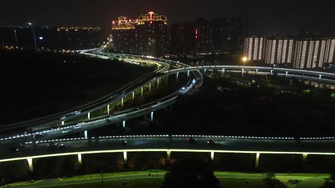 福建泉州田安大桥交通夜景航拍