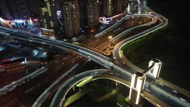 福建泉州田安大桥交通夜景航拍