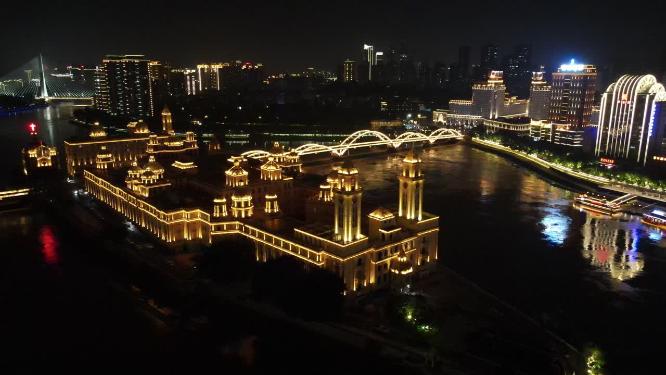 福建福州中洲岛夜景航拍