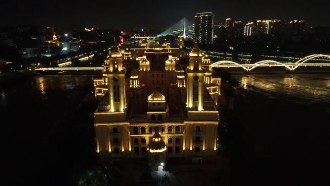 福建福州中洲岛夜景航拍