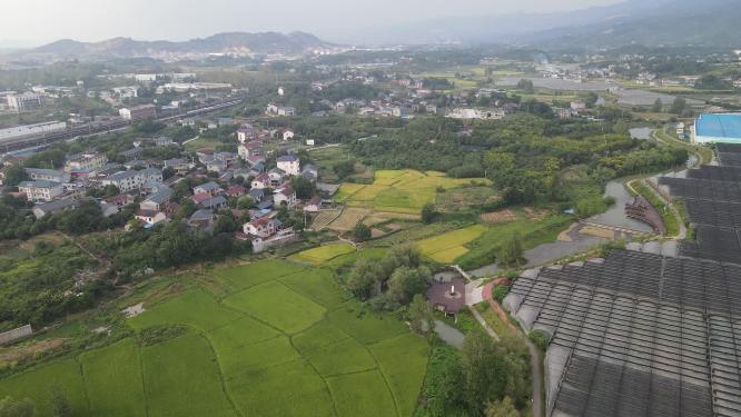航拍秋收美丽乡村田园
