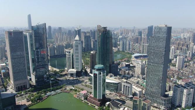 航拍武汉取水楼金融中心CBD