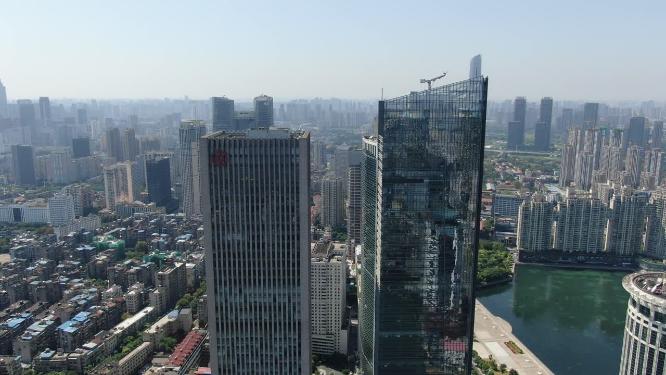 航拍武汉取水楼金融中心CBD