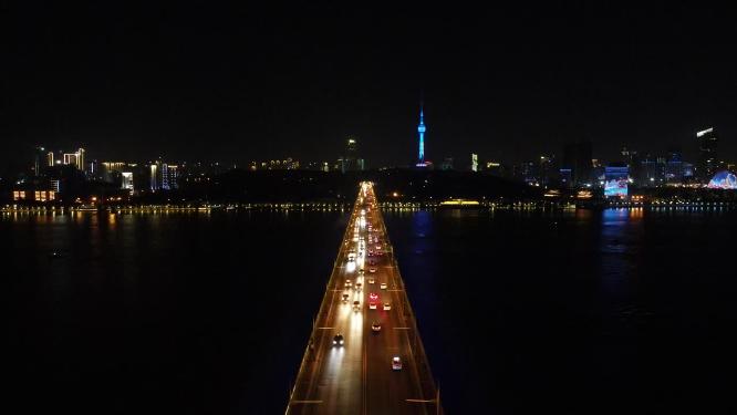 航拍湖北武汉长江大桥夜景