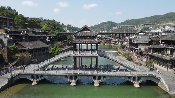 航拍湖南湘西凤凰古城
