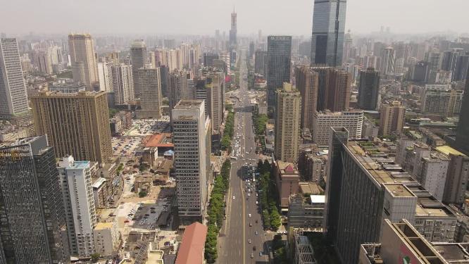 航拍湖南长沙五一大道拥堵交通