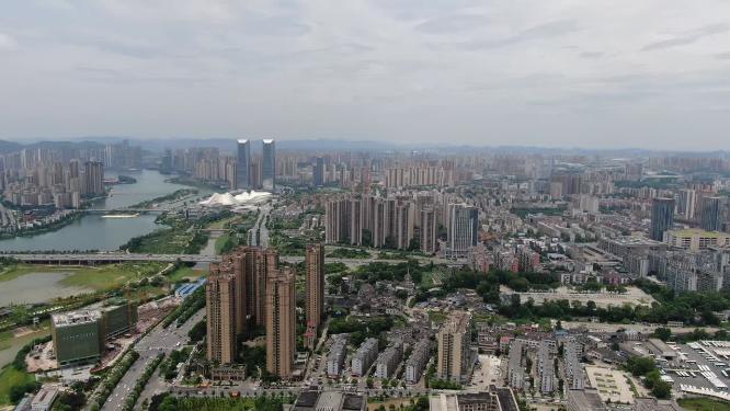 航拍湖南长沙梅溪湖片区高楼建筑