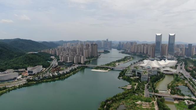航拍湖南长沙梅溪湖片区高楼建筑