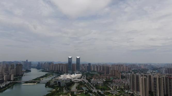 航拍湖南长沙梅溪湖片区高楼建筑
