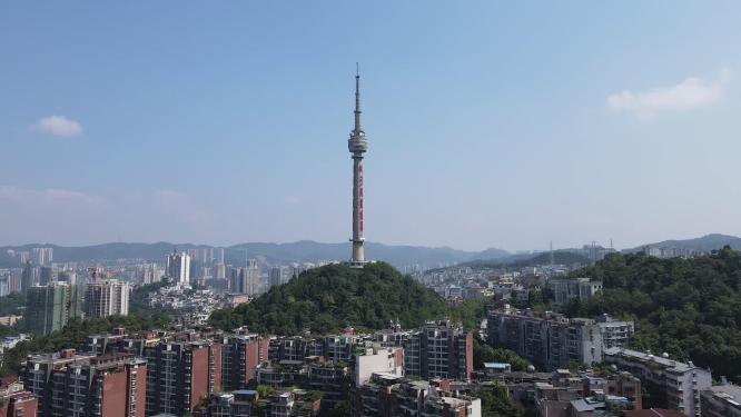 航拍贵州贵阳东山电视塔