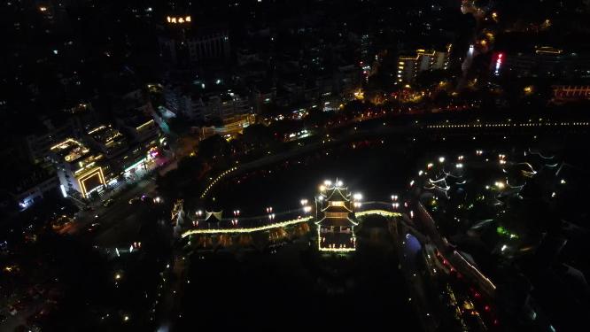 航拍贵阳甲秀楼夜景灯光