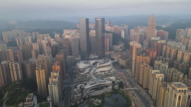 航拍贵阳花果园双子塔