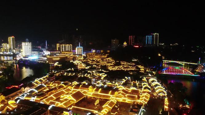 贵州铜仁古城夜景航拍