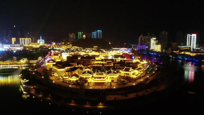 贵州铜仁古城夜景航拍