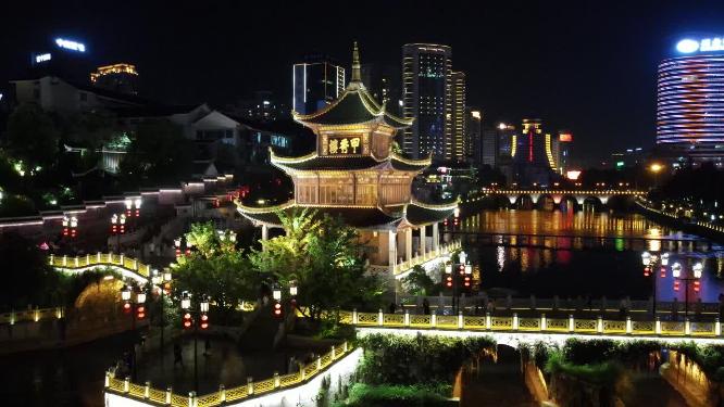 航拍贵阳南明河甲秀楼