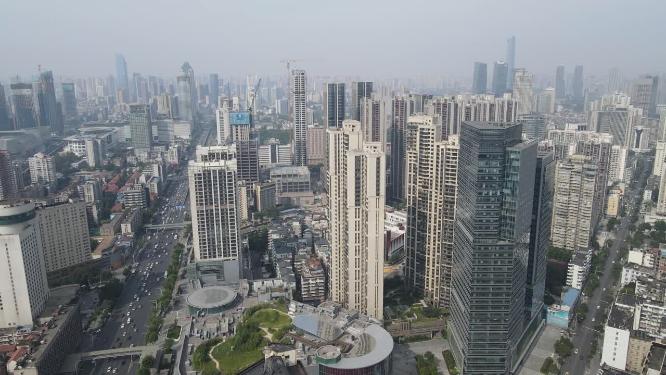 航拍湖北武汉城市天际线