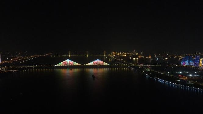 航拍湖北武汉长江二桥夜景