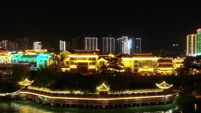 贵州铜仁城市夜景航拍