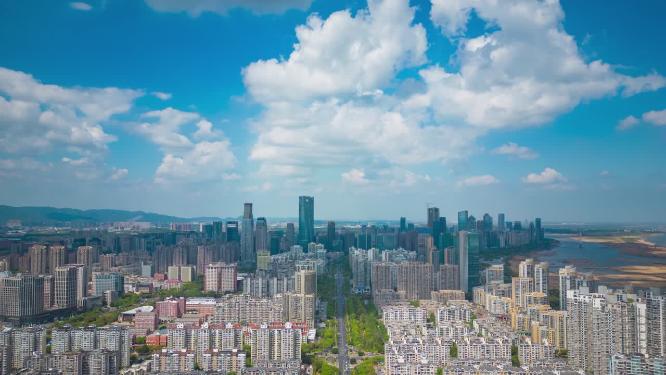 合集江西南昌城市蓝天白云天际线移动延时航拍