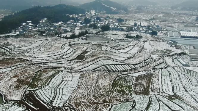 合集美丽乡村田园冬天雪景4K航拍