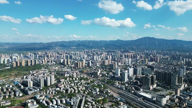 合集视频城市蓝天白云天际线4K航拍