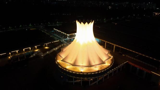 合集广西南宁国际会展中心夜景灯光航拍