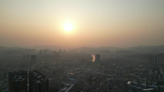 湖南湘西怀化城市日落晚霞夕阳航拍