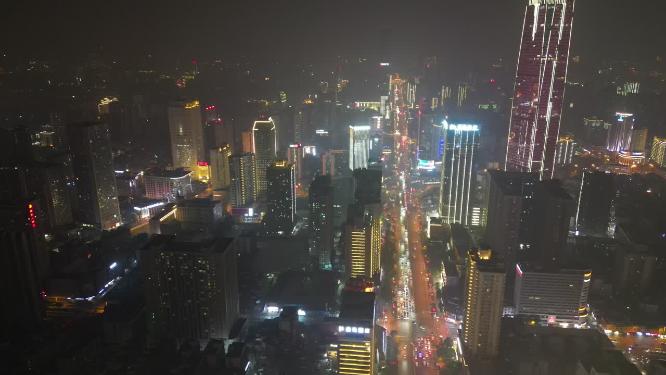 湖南长沙城市夜景交通航拍