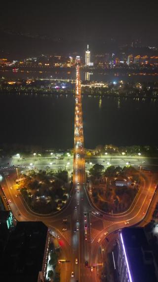 湖南长沙城市夜景交通航拍